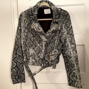 BERSHKA SNAKEPRINT LEATHER JACKET